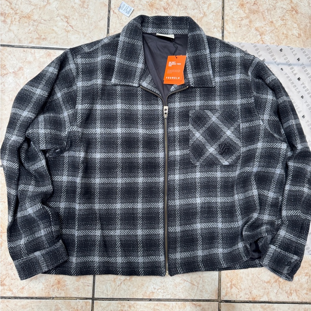 YoungLA Black & Gray Plaid Zip Shirt Jacket